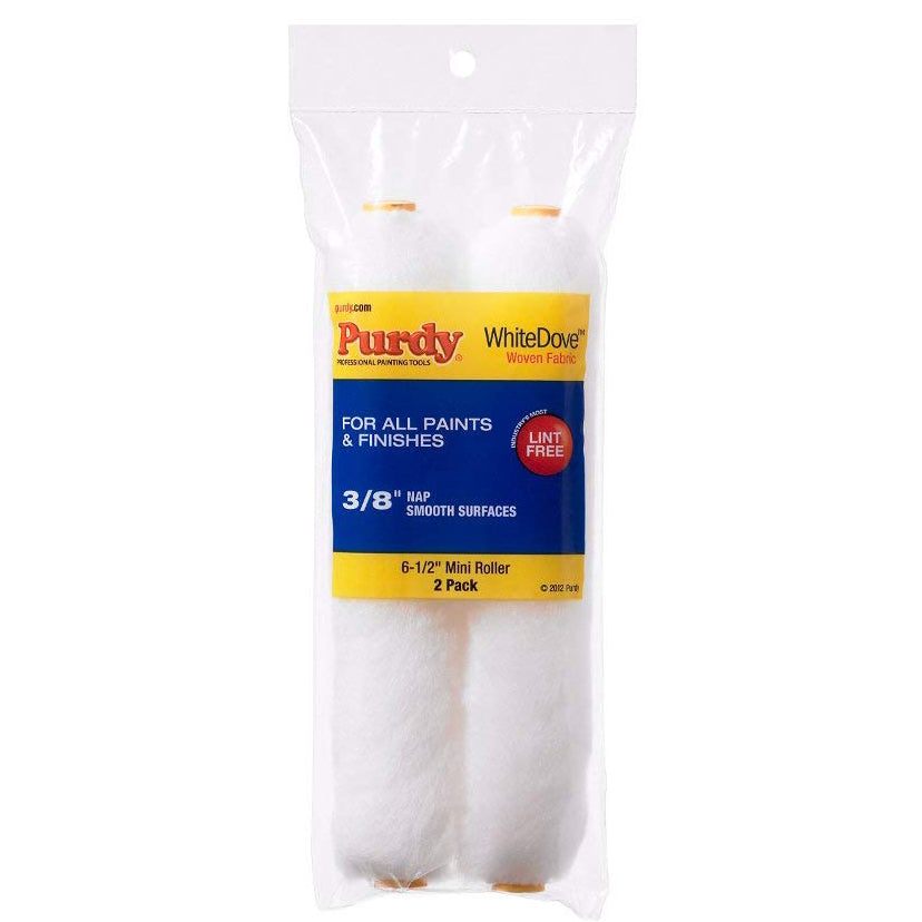 Purdy 6.5" x 3/8" White Dove Mini Roller Covers, Dralon Fabric, 2-Pk