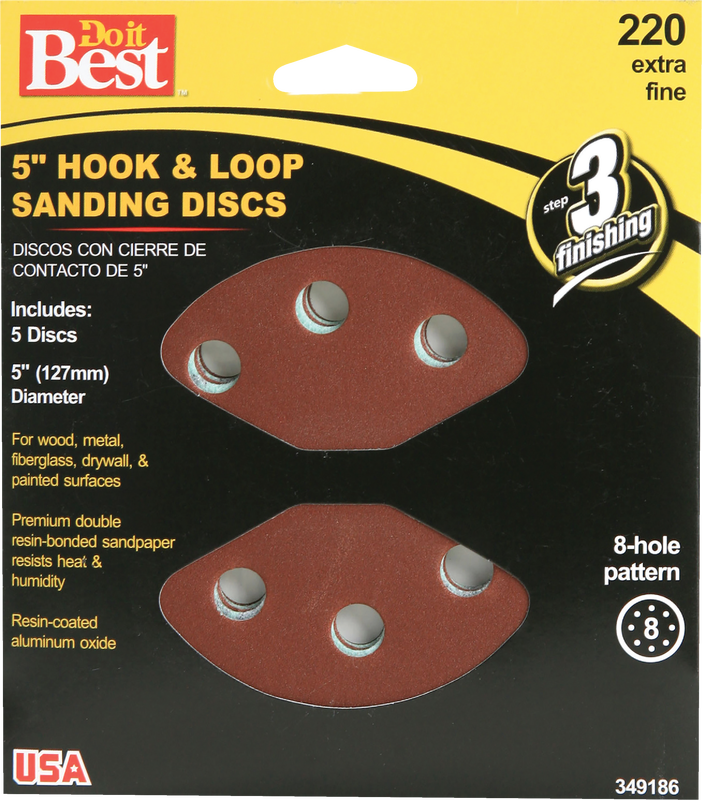Do it Best 5 In. 220-Grit 8-Hole Pattern Vented Sanding Disc with Hook & Loop Backing (5-Pack)