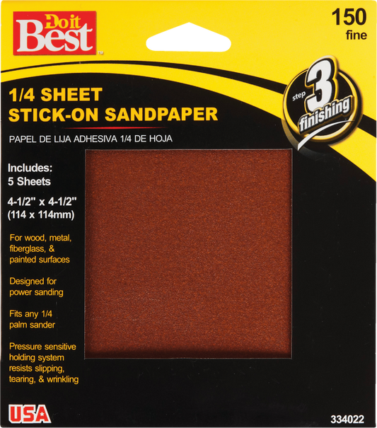 Do it Best Stick-On 150 Grit 1/4 Sheet Power Sanding Sheet (5-Pack)