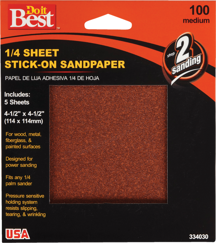 Do it Best Stick-On 100 Grit 1/4 Sheet Power Sanding Sheet (5-Pack)