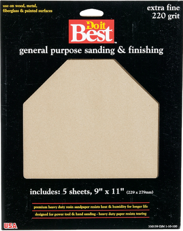 Do it Best General Purpose 9 In. x 11 In. 220 Grit Extra Fine Sandpaper (5-Pack)