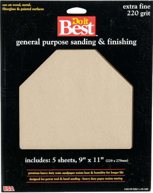 Do it Best General Purpose 9 In. x 11 In. 220 Grit Extra Fine Sandpaper (5-Pack)