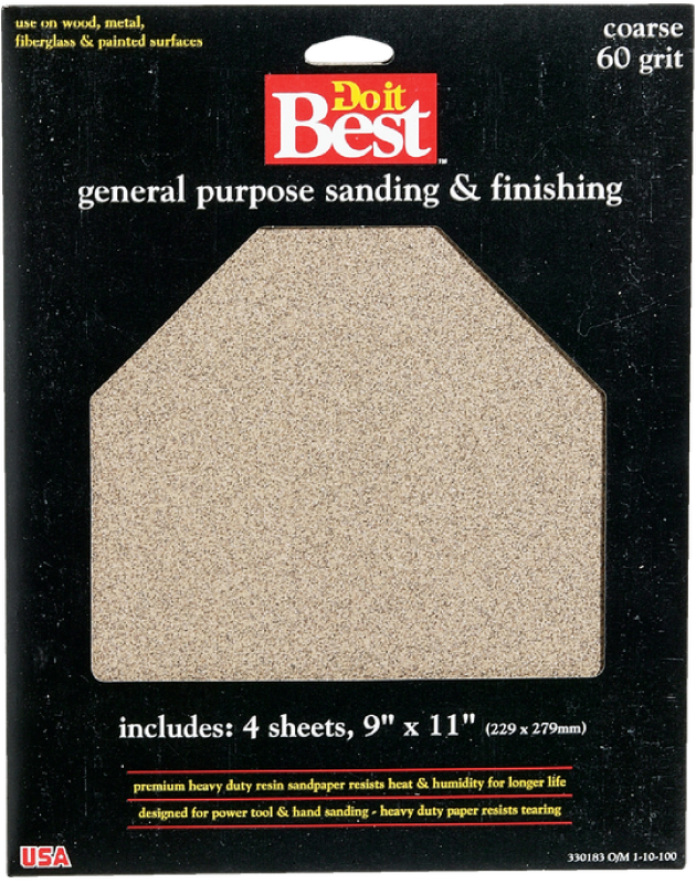 Do it Best General Purpose 9 In. x 11 In. 60 Grit Coarse Sandpaper (5-Pack)
