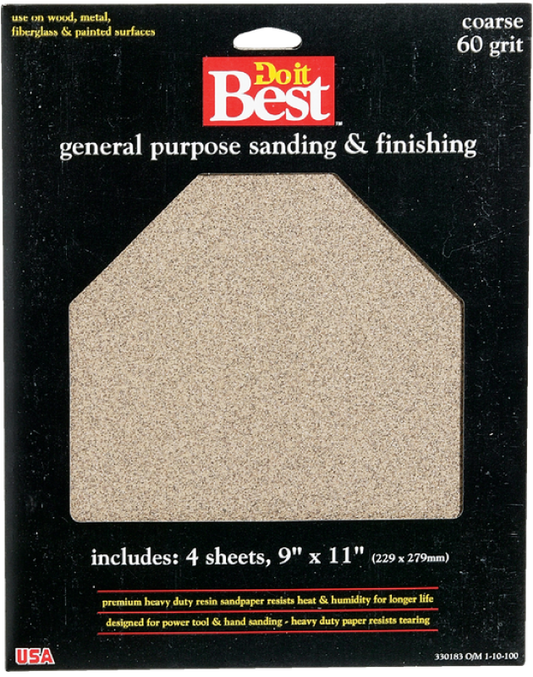 Do it Best General Purpose 9 In. x 11 In. 60 Grit Coarse Sandpaper (5-Pack)