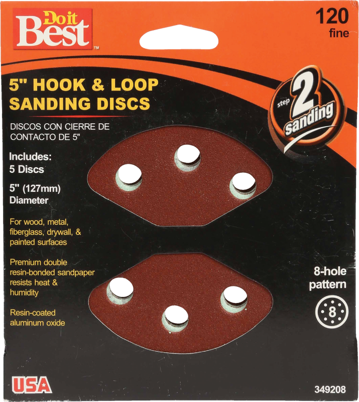 Do it Best 5 In. 120-Grit 8-Hole Pattern Vented Sanding Disc with Hook & Loop Backing (5-Pack)