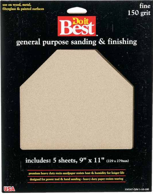 Do it Best General Purpose 9 In. x 11 In. 150 Grit Fine Sandpaper (5-Pack)