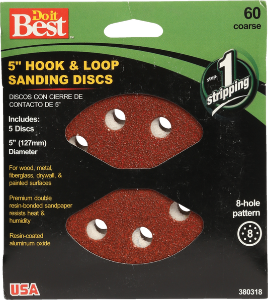 Do it Best 5 In. 60-Grit 8-Hole Pattern Vented Sanding Disc with Hook & Loop Backing (5-Pack)