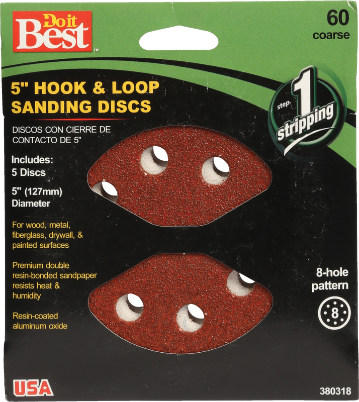 Do it Best 5 In. 60-Grit 8-Hole Pattern Vented Sanding Disc with Hook & Loop Backing (5-Pack)