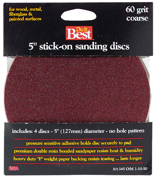 Do it Best 5 In. 60 Grit Stick-On Sanding Disc (4-Pack)